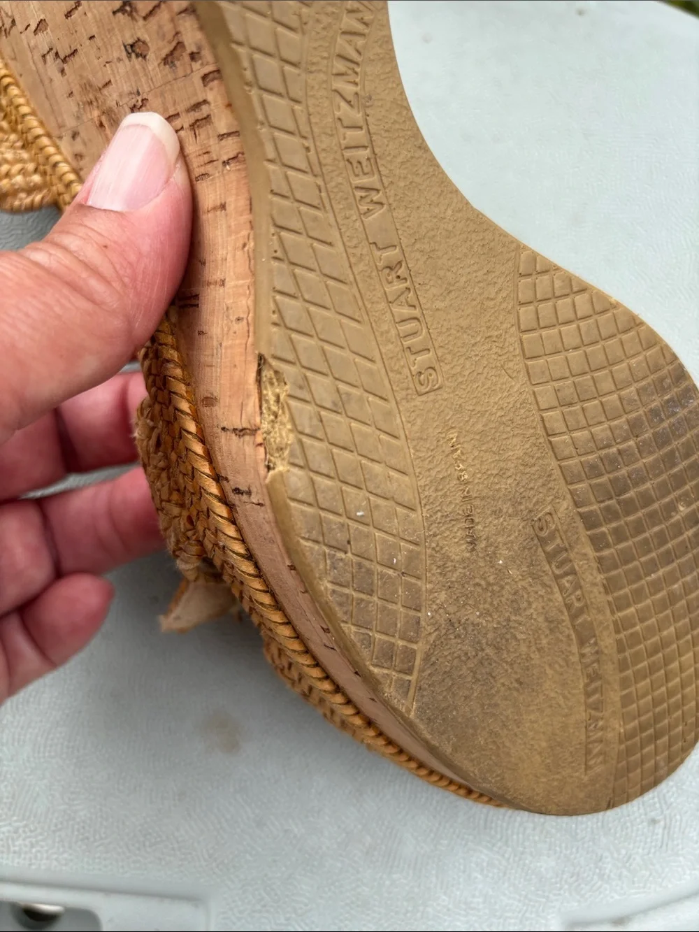 Stuart Weitzman Tan Braided Cork Wedge Sandals - Picture 5 of 7